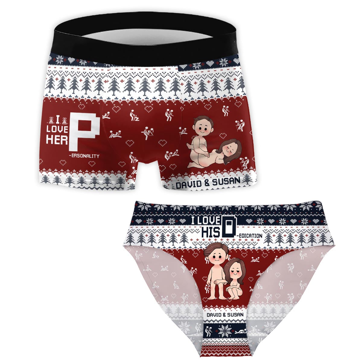 I Love Her P I Love His D - Personalized Couple Women Briefs & Men Boxer Briefs