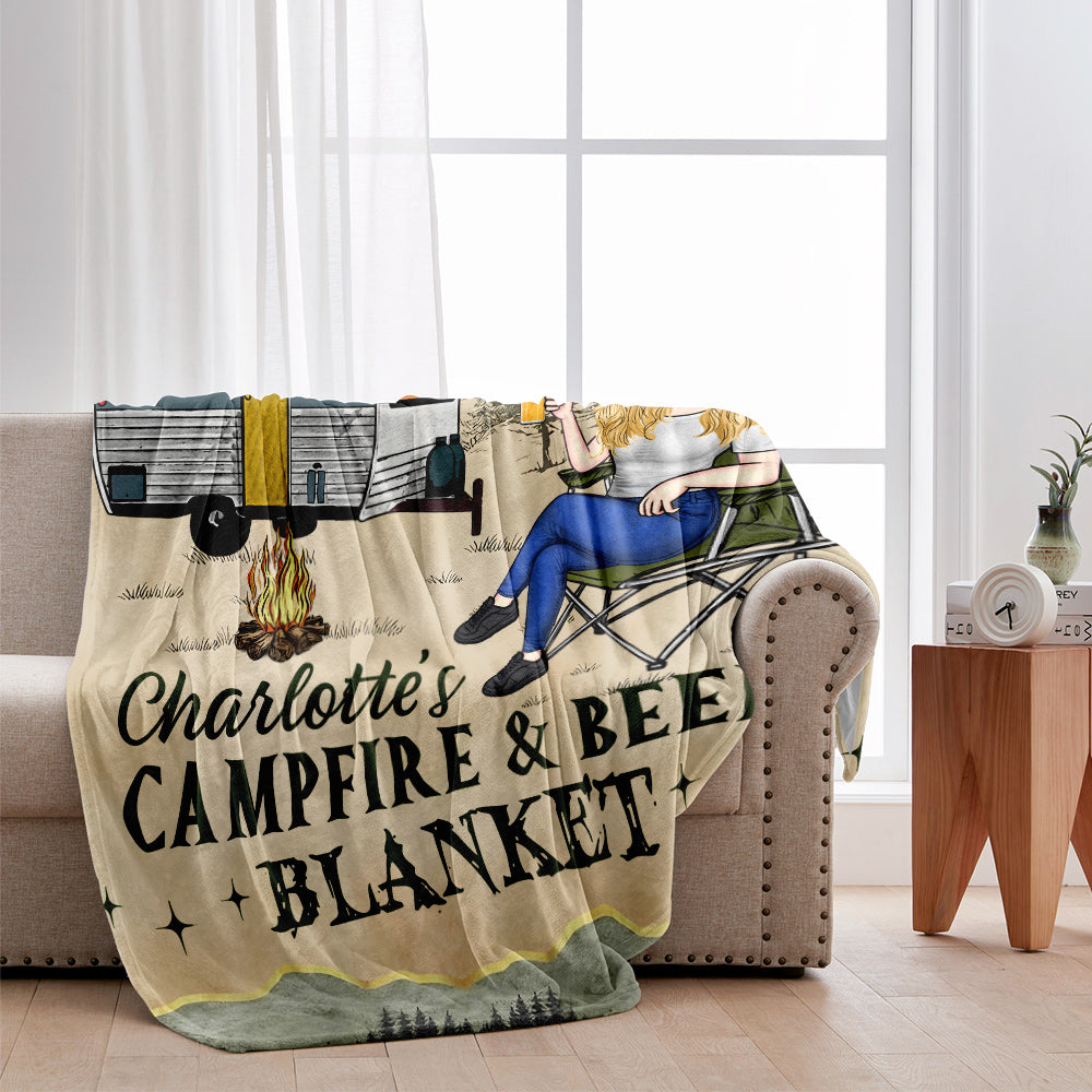 Campfire And Coffee - Personalized Camping Blanket