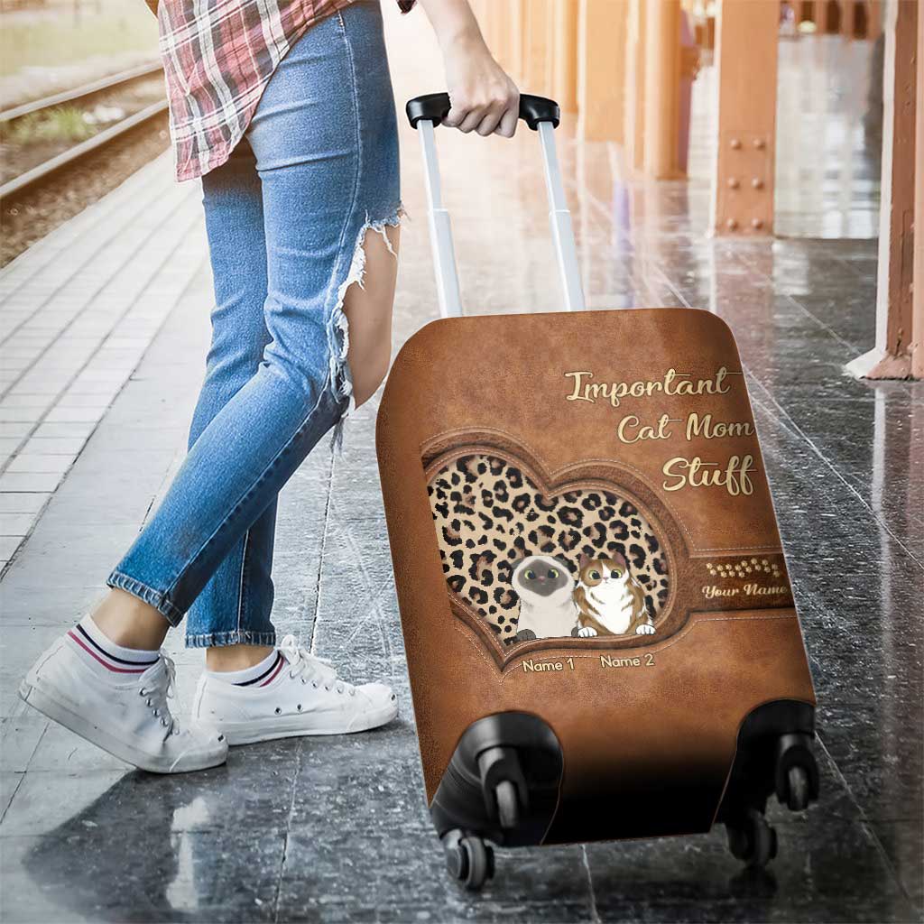 Important Cat Mom Stuff - Personalized Luggage Cover