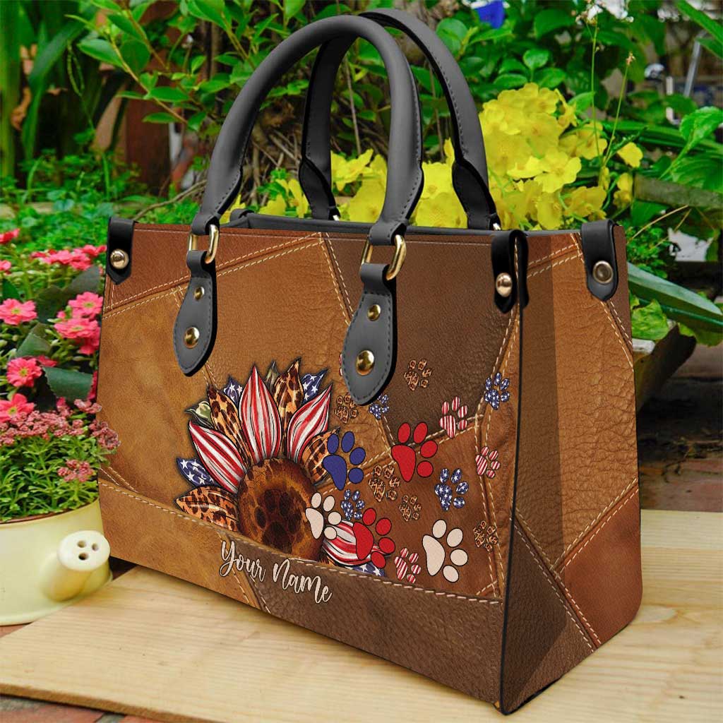 All American Dog Mom - Personalized Independence Day Leather Handbag