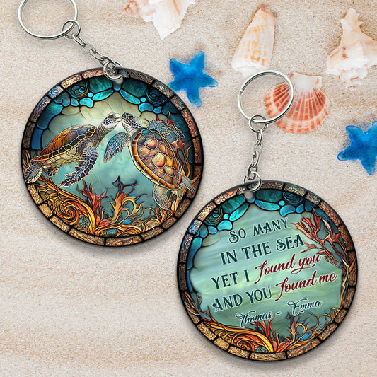 You And Me And The Sea - Personalized Turtle Keychain (Printed On Both Sides)