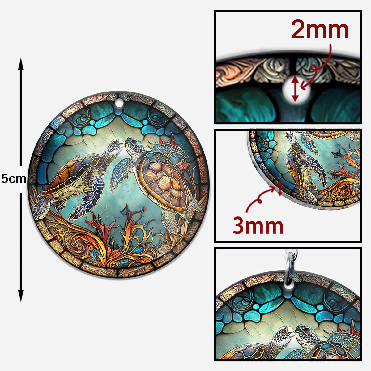 You And Me And The Sea - Personalized Turtle Keychain (Printed On Both Sides)