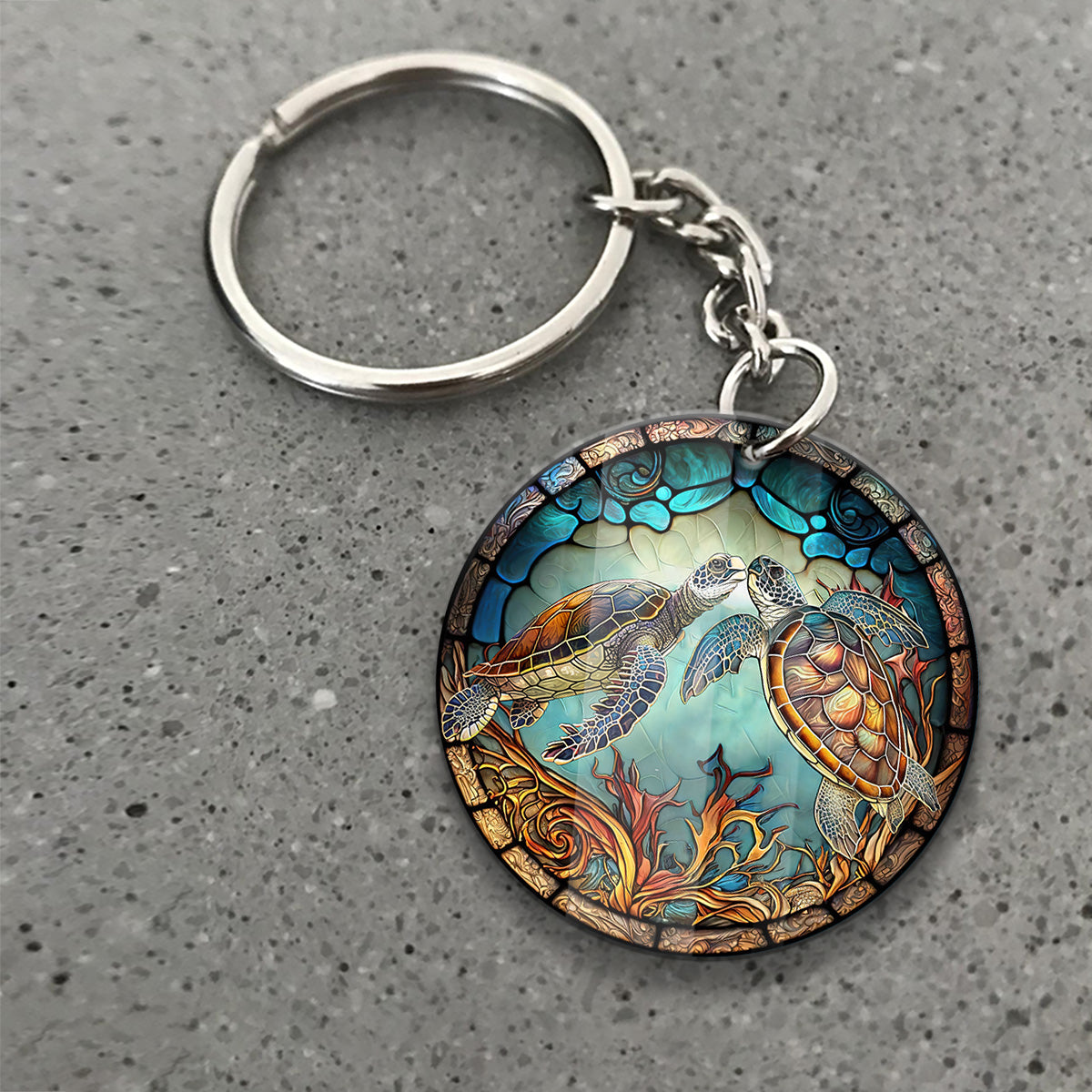 You And Me And The Sea - Personalized Turtle Keychain (Printed On Both Sides)