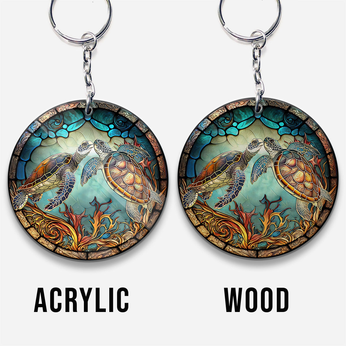 You And Me And The Sea - Personalized Turtle Keychain (Printed On Both Sides)