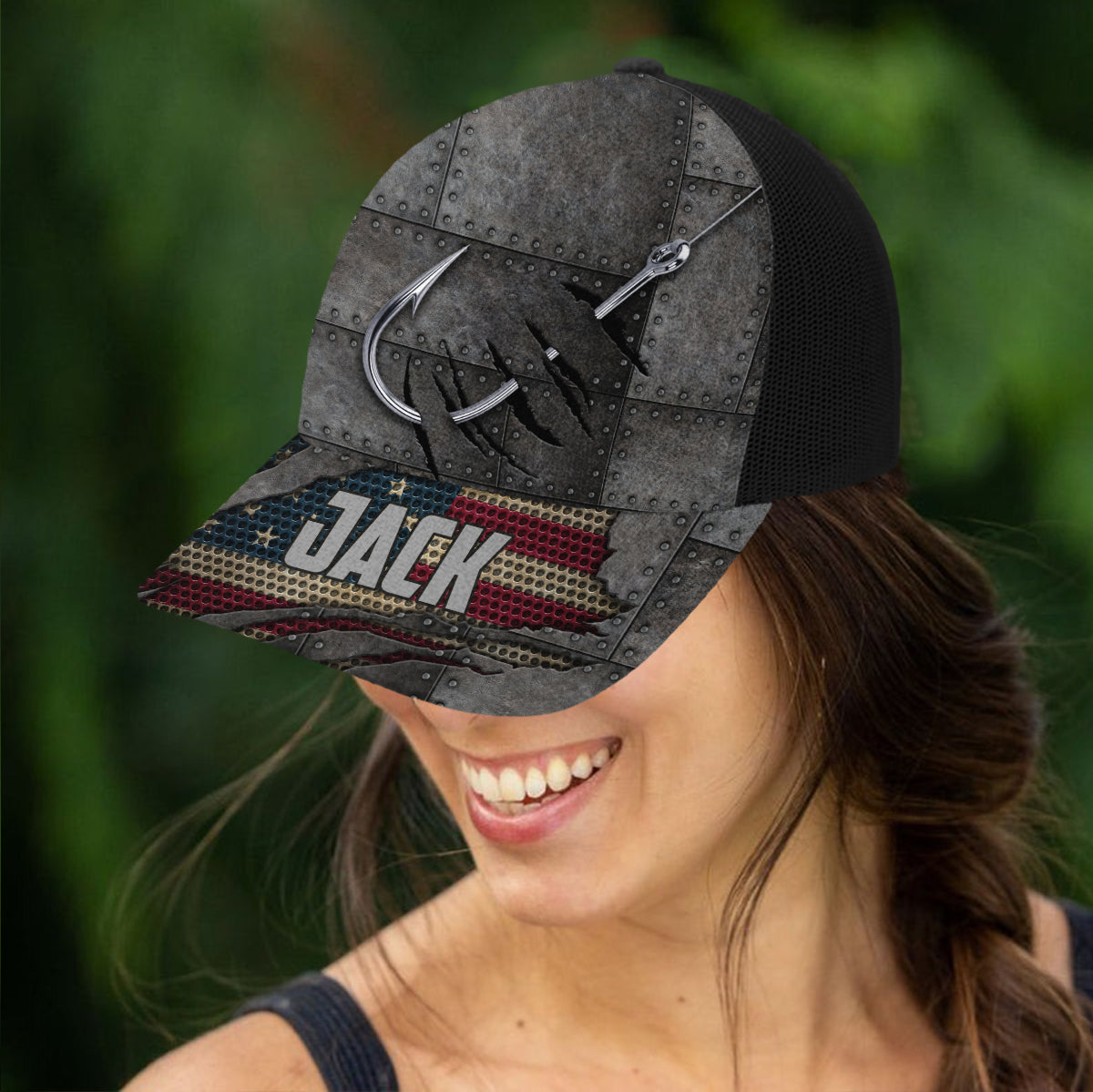 Red White Blue Anglers - Personalized Fishing Trucker Hat (Black Mesh)