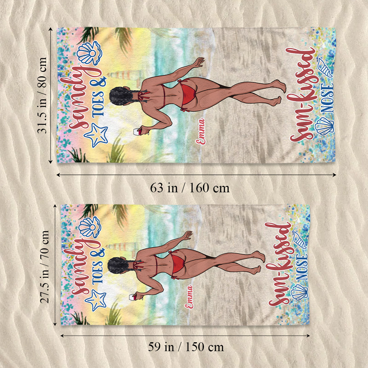 Sandy Toes Sun Kissed Nose - Sea Lover gift for friend, sister, girlfriend, wife, mom - Personalized Beach Towel