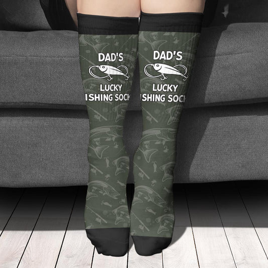 Lucky Fishing Socks - Gift for dad, uncle, aunt, grandma, grandpa, mom, son, daughter, brother, sister, granddaughter, grandson, husband, wife, boyfriend, girlfriend, friend, co-worker - Personalized Socks