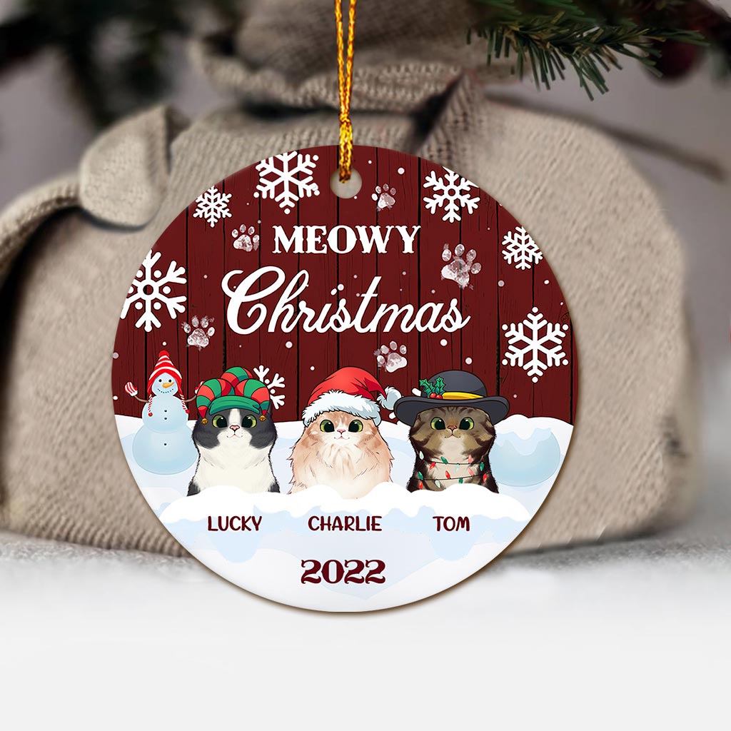 Meowy Christmas - Personalized Christmas Cat Ornament (Printed On Both Sides)