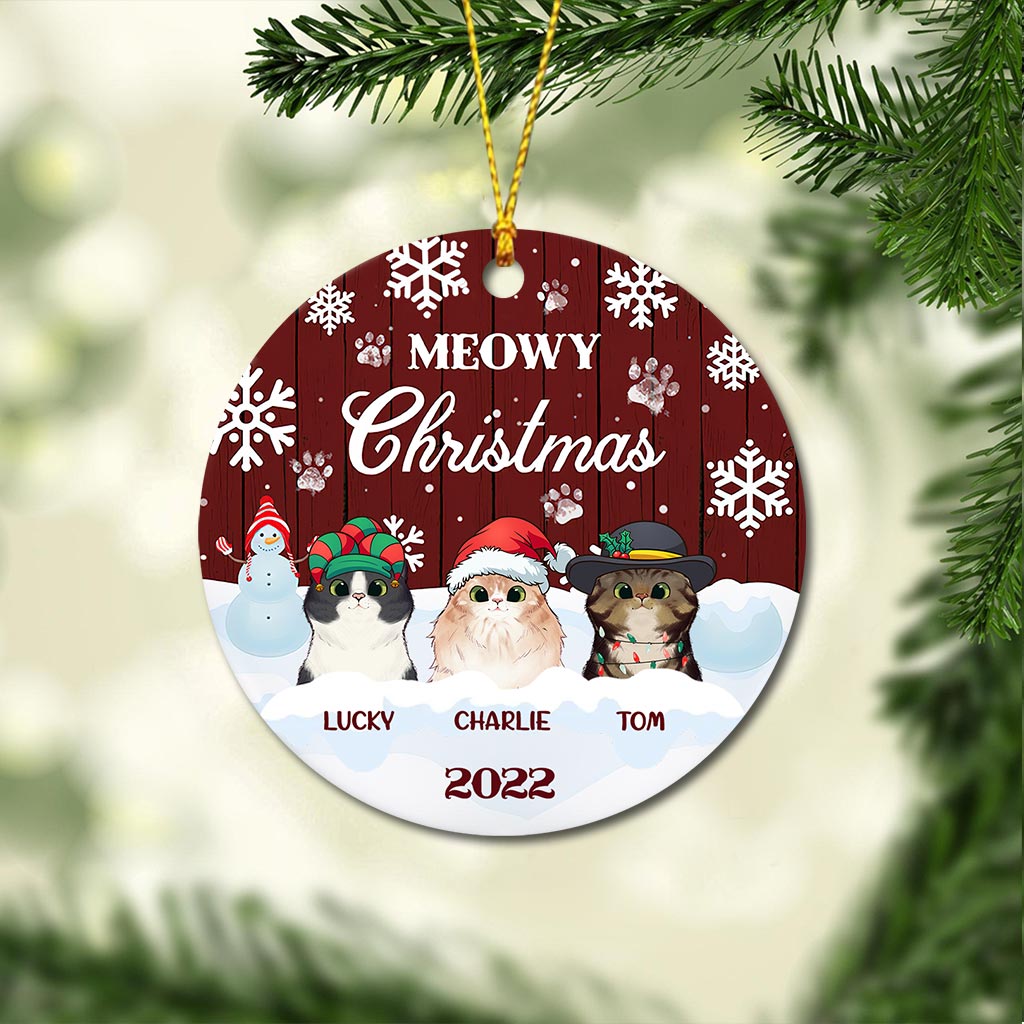 Meowy Christmas - Personalized Christmas Cat Ornament (Printed On Both Sides)