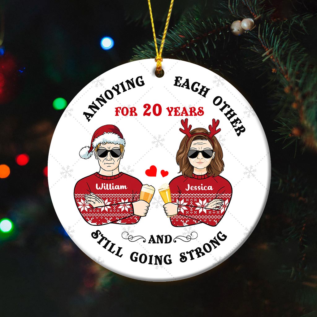 Annoying Each Other - Personalized Christmas Couple Ornament (Printed On Both Sides)