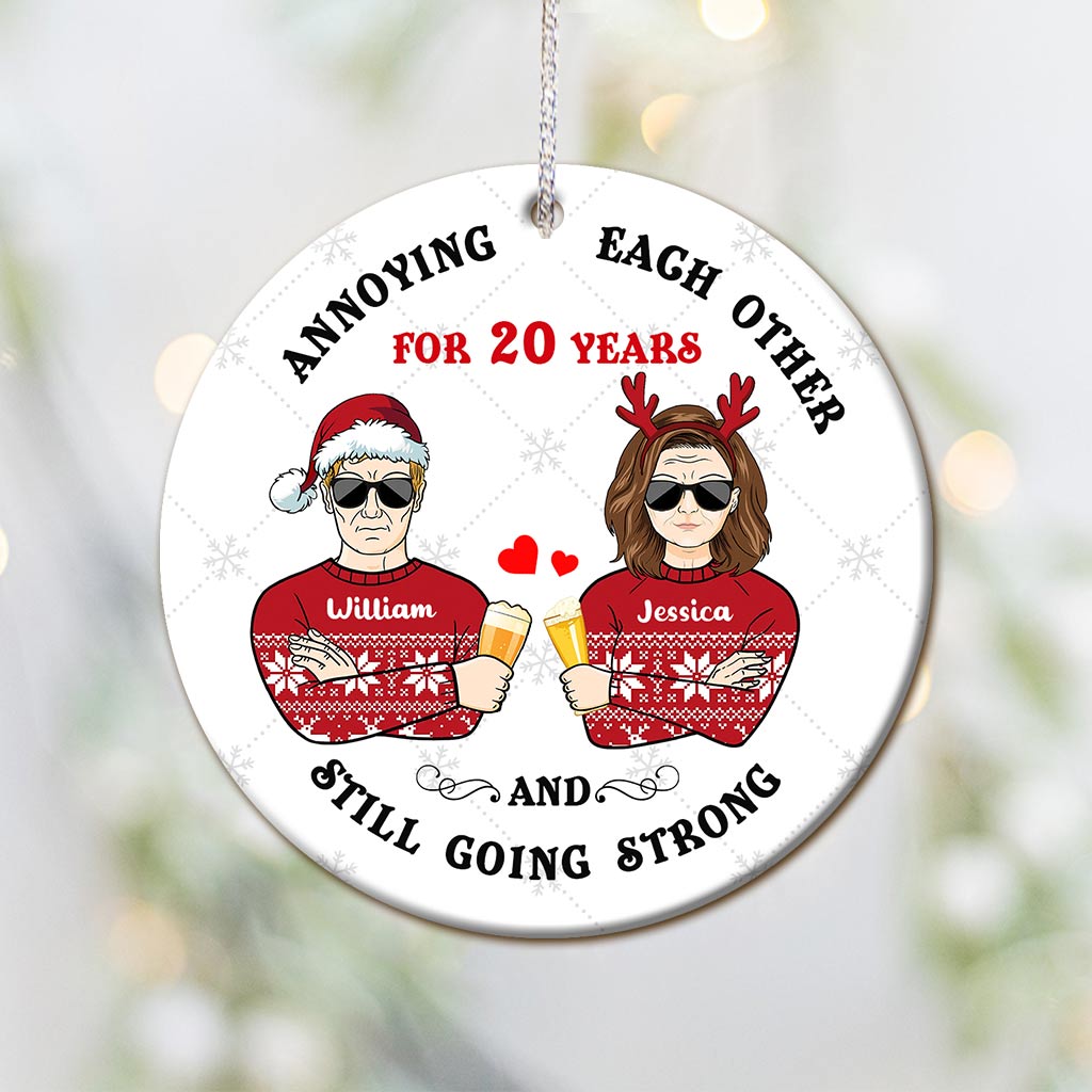 Annoying Each Other - Personalized Christmas Couple Ornament (Printed On Both Sides)