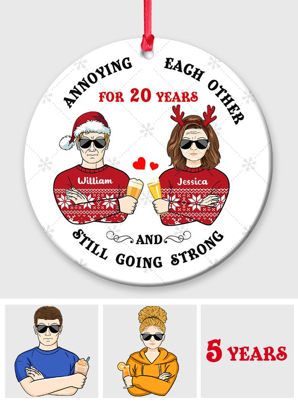 Annoying Each Other - Personalized Christmas Couple Ornament (Printed On Both Sides)