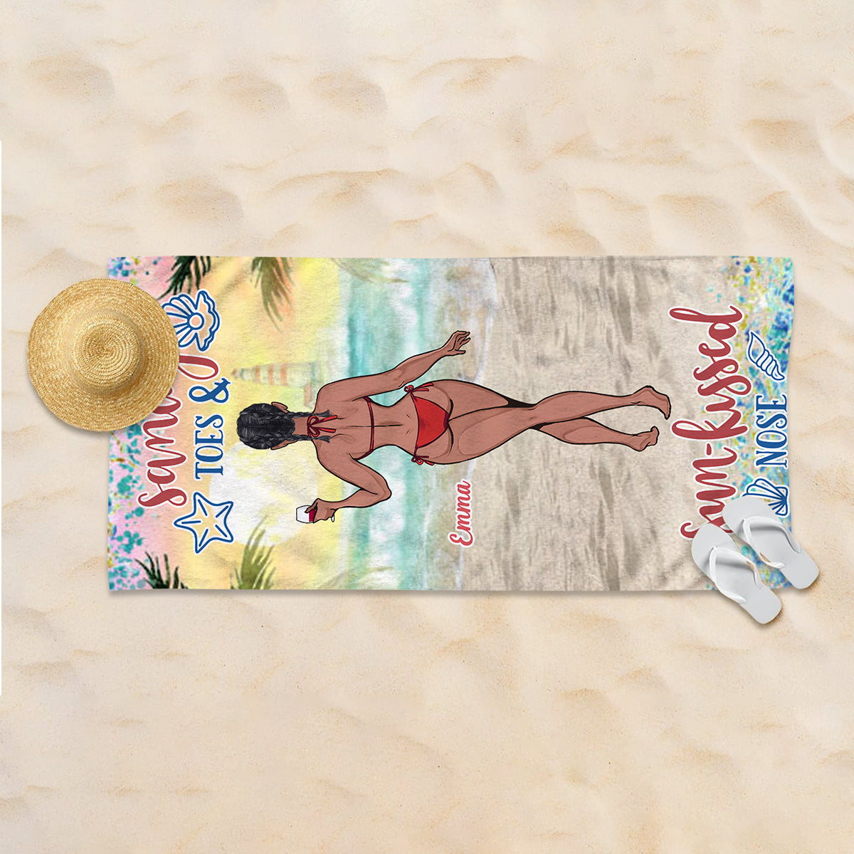 Sandy Toes Sun Kissed Nose - Sea Lover gift for friend, sister, girlfriend, wife, mom - Personalized Beach Towel