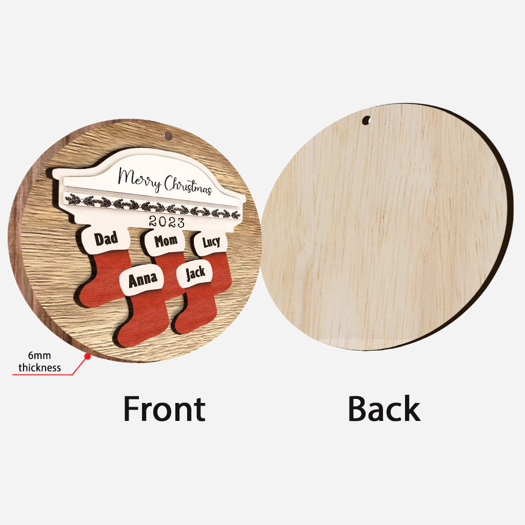 Merry Christmas - Personalized Family 2 Layered Wooden Ornament