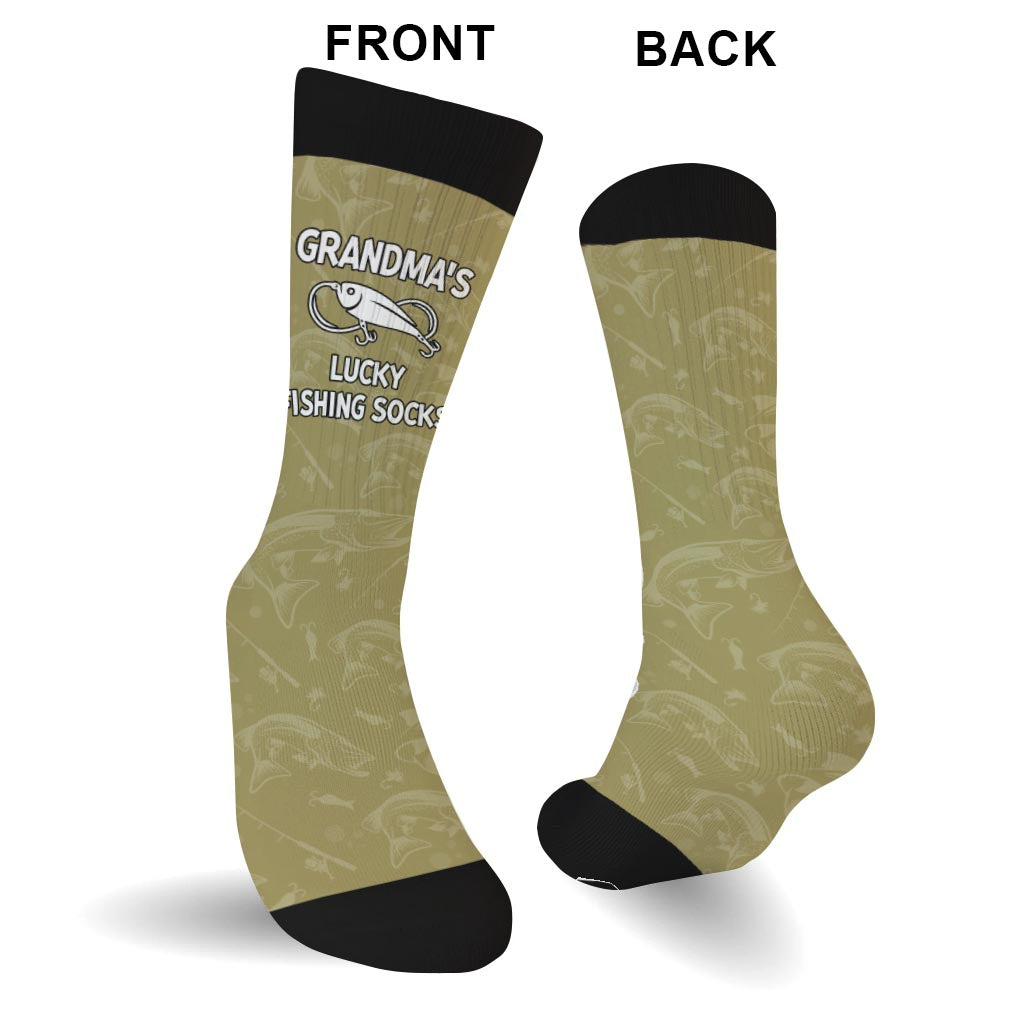 Lucky Fishing Socks - Gift for dad, uncle, aunt, grandma, grandpa, mom, son, daughter, brother, sister, granddaughter, grandson, husband, wife, boyfriend, girlfriend, friend, co-worker - Personalized Socks