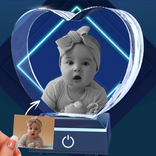 Custom Photo - Personalized Newborn Laser Engraving 3D Heart Shaped Crystal Lamp