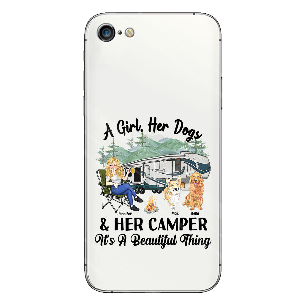 A Girl Her Dog And Her Camper - Camping gift for dog lover - Personalized Clear Phone Case