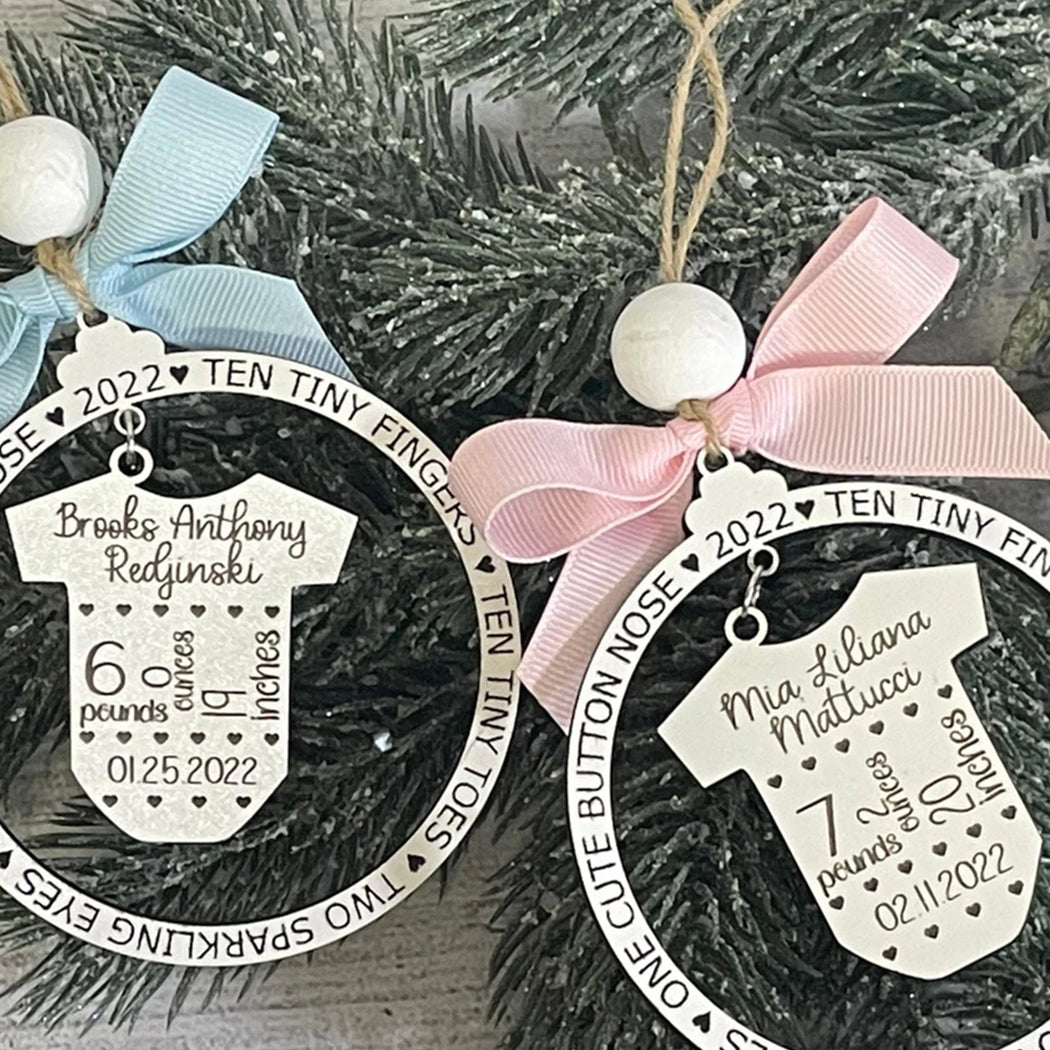 Baby's First Christmas - Gift for Newborn - Personalized 2 Piece Wooden Ornament