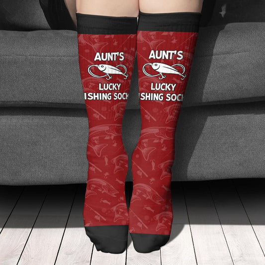 Lucky Fishing Socks - Gift for dad, uncle, aunt, grandma, grandpa, mom, son, daughter, brother, sister, granddaughter, grandson, husband, wife, boyfriend, girlfriend, friend, co-worker - Personalized Socks