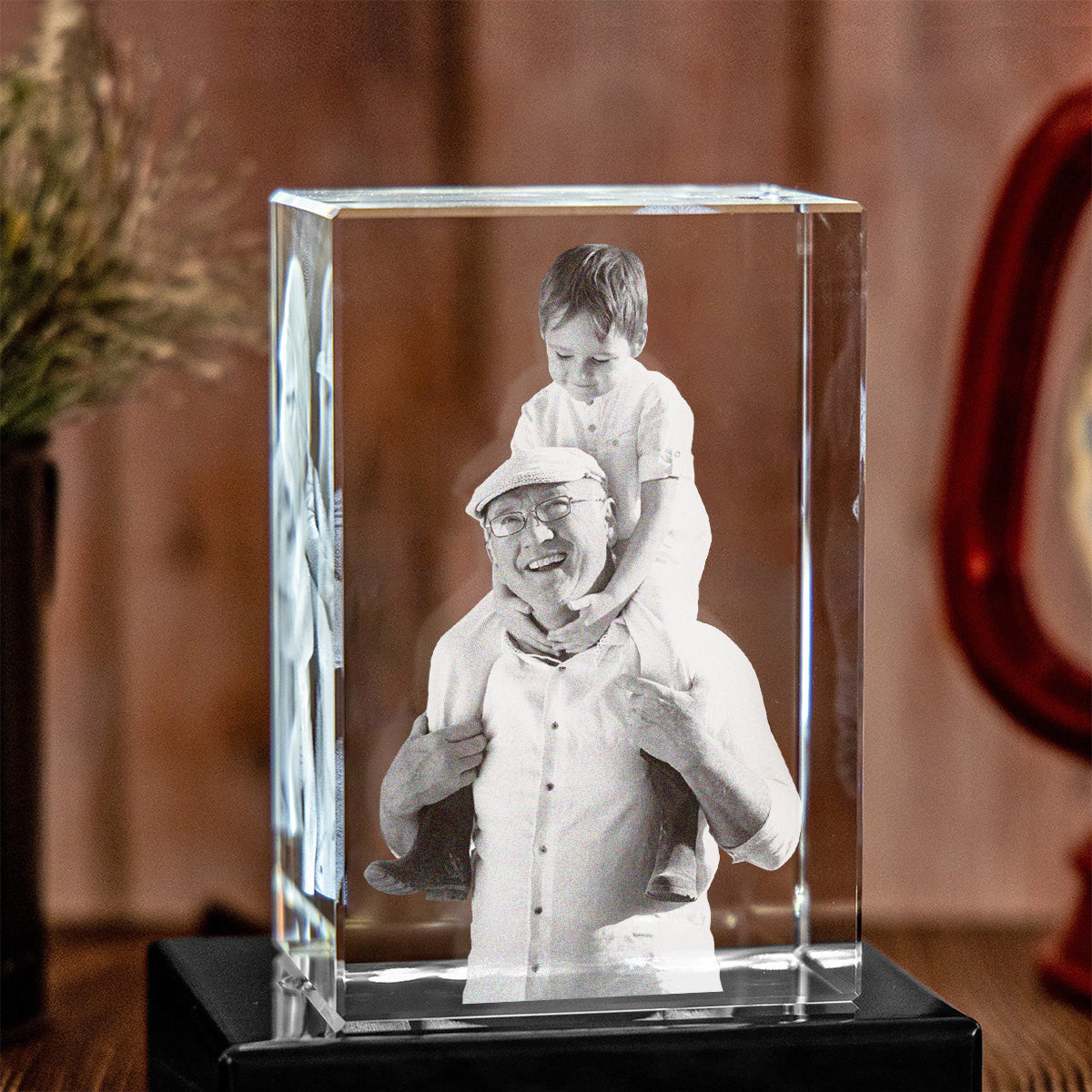 Custom Photo - Personalized Grandpa Laser Engraving 3D Cuboid Shaped Crystal Lamp