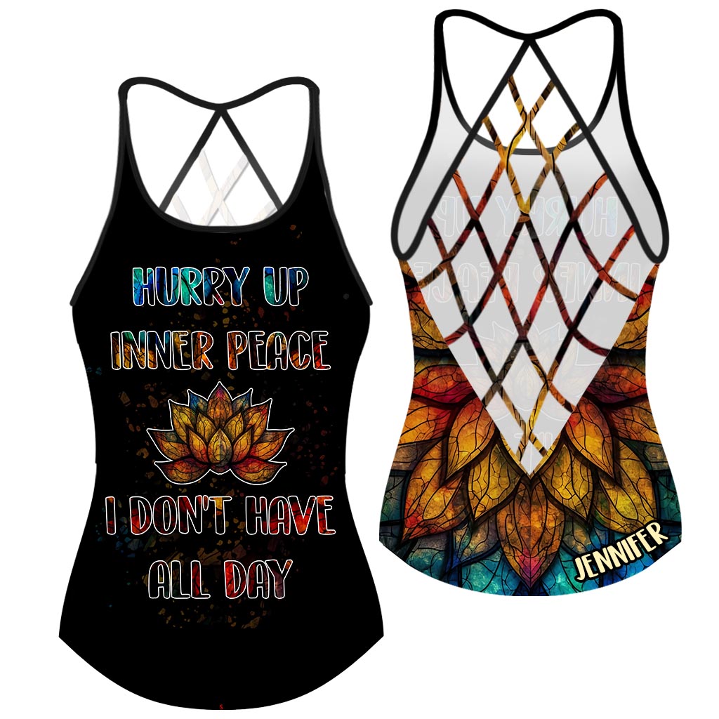 Hurry Up Inner Peace - Personalized Yoga Cross Tank Top
