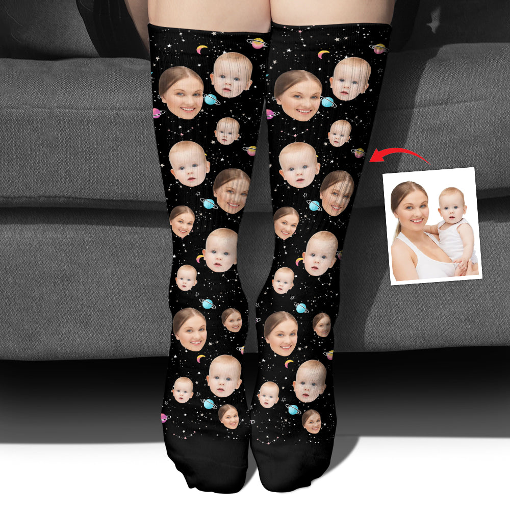 Custom Face Galaxy - Personalized Mother Socks