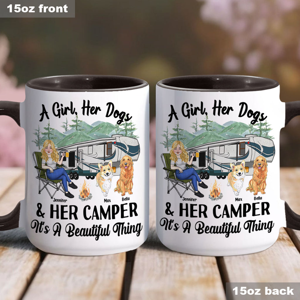 A Girl Her Dog And Her Camper - Camping gift for dog lover - Personalized Accent Mug