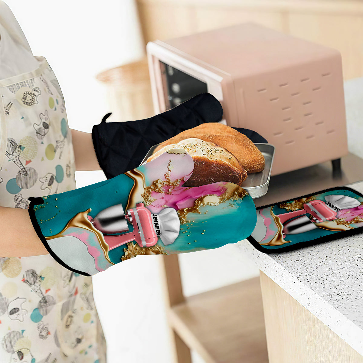 Love Baking - Personalized Baking Oven Mitts & Pot Holder Set