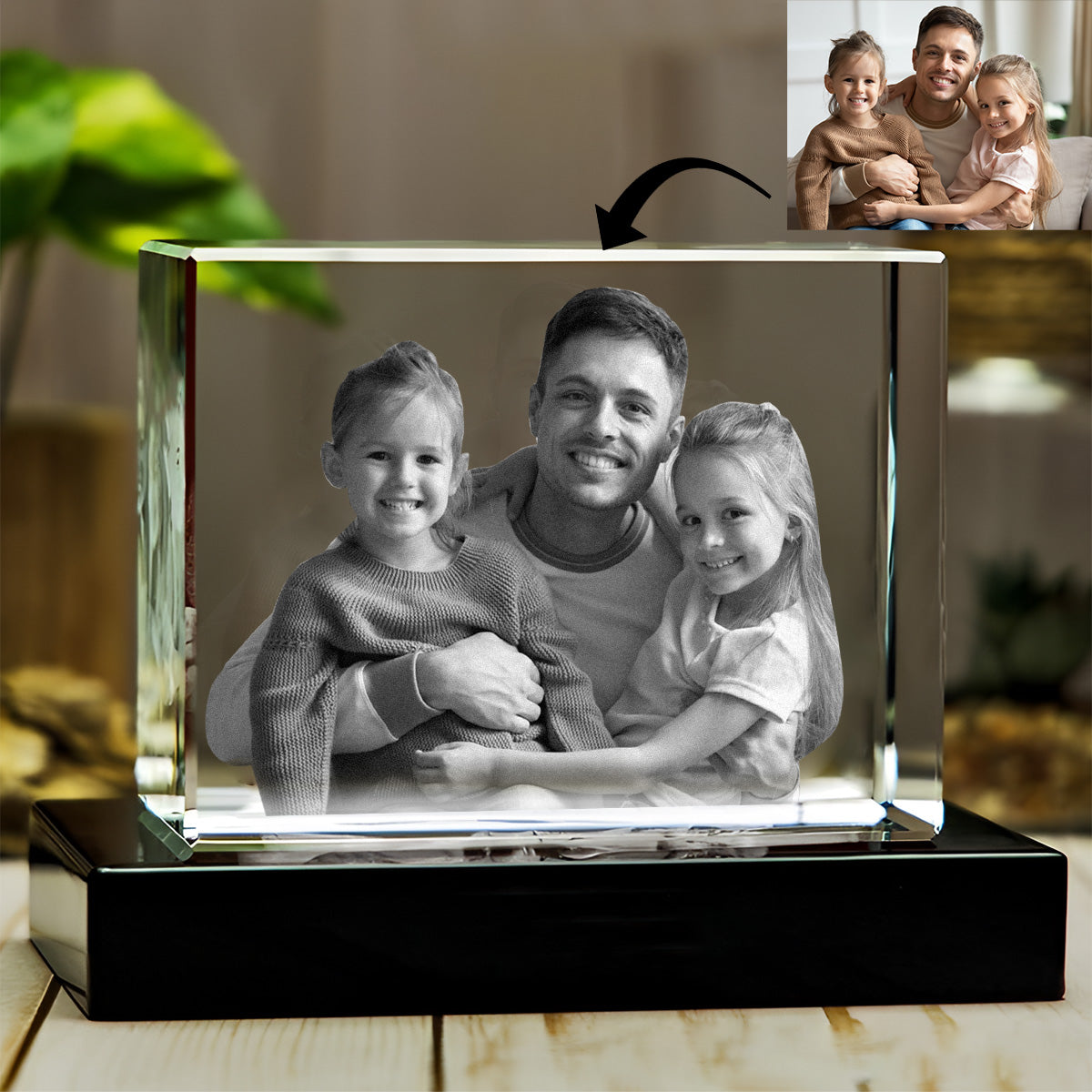 Custom Photo - Personalized Step Dad Laser Engraving 3D Cuboid Shaped Crystal Lamp