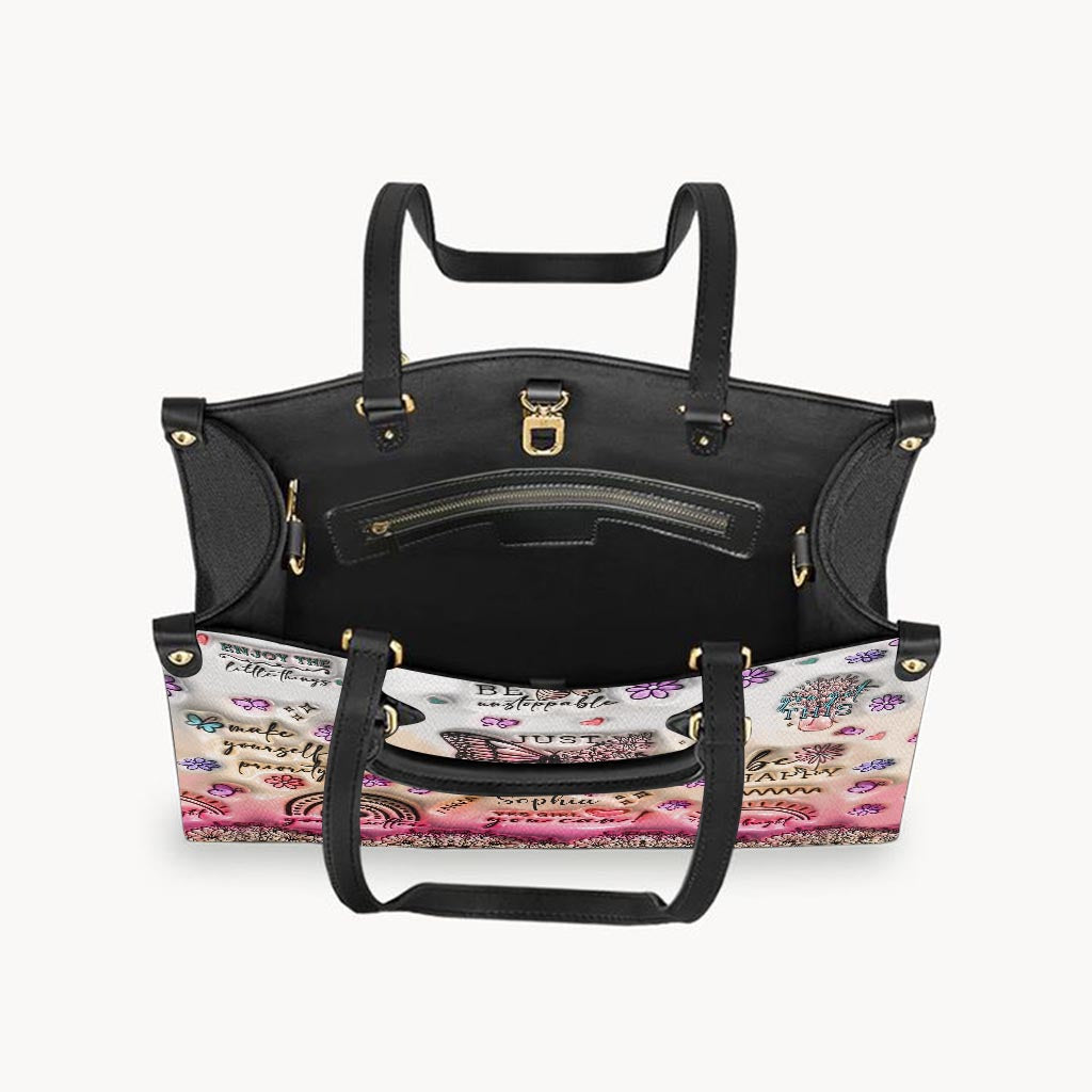 Positive Affirmations Butterfly - Personalized Butterfly Leather Handbag