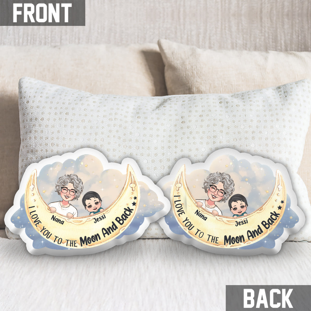 I Love You to The Moon And Back - Personalized Grandma Shaped Pillow