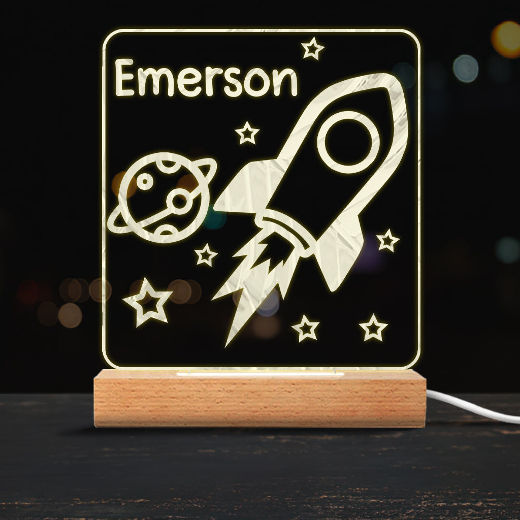 Rocket Night - Personalized Newborn Shaped Plaque Light Base