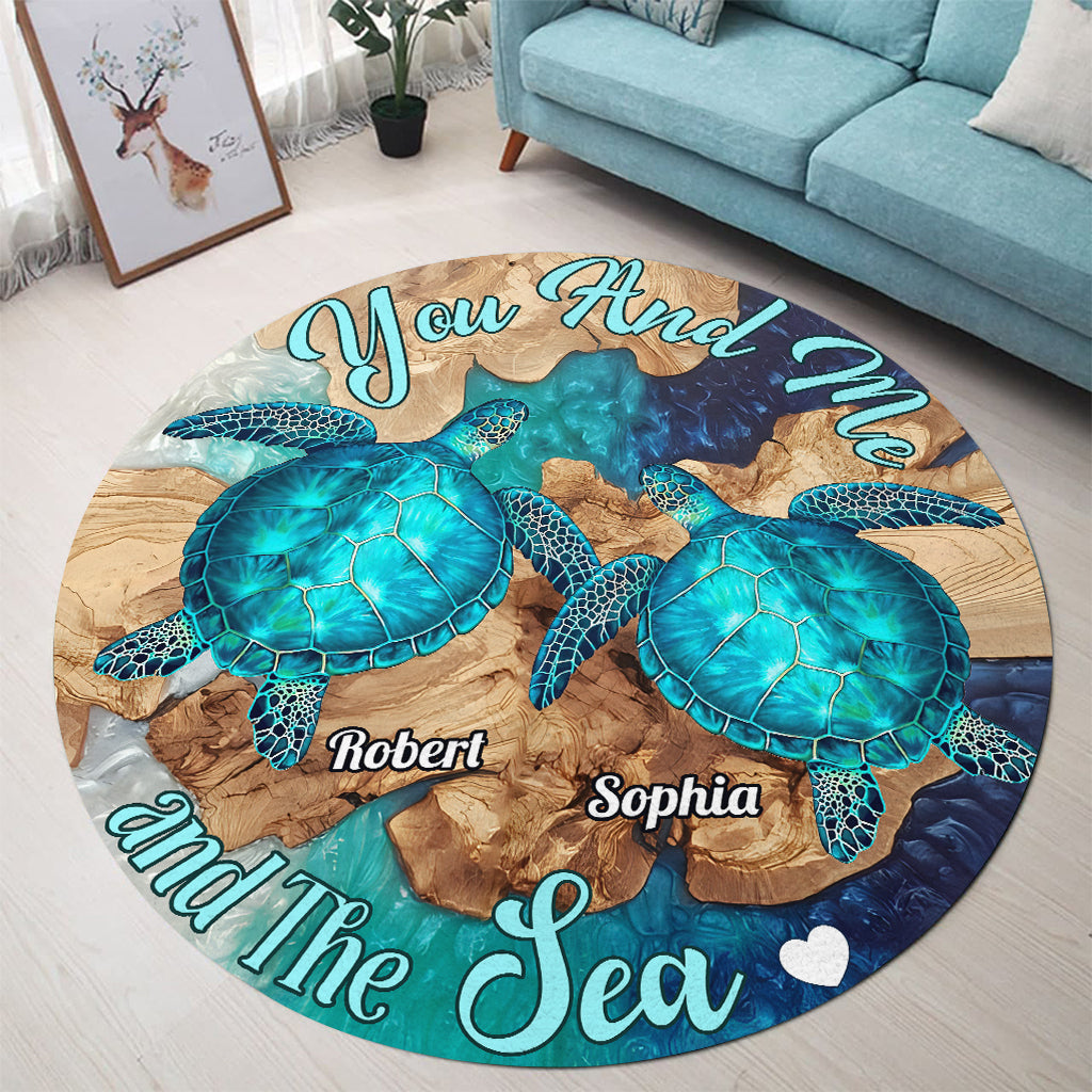 You And Me And The Sea - Personalized Turtle Round Rug