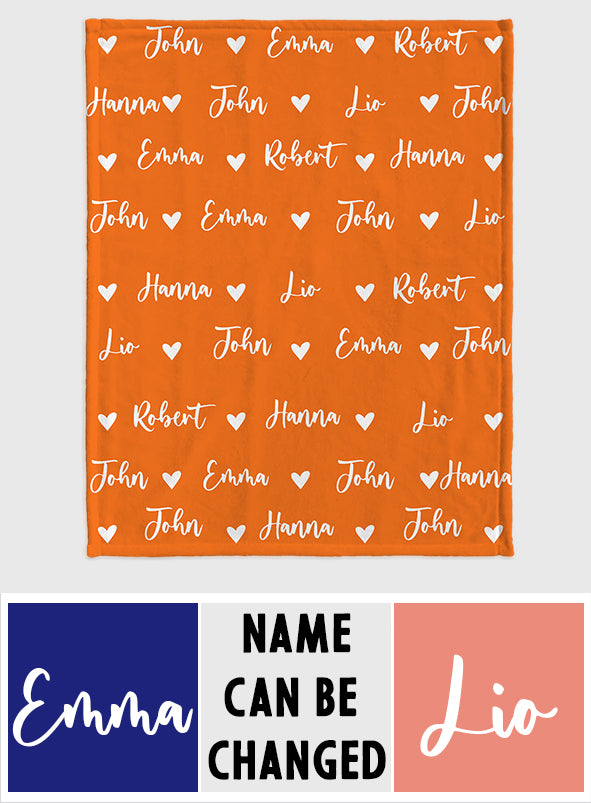 Custom Name Heart Pattern - Personalized Family Blanket