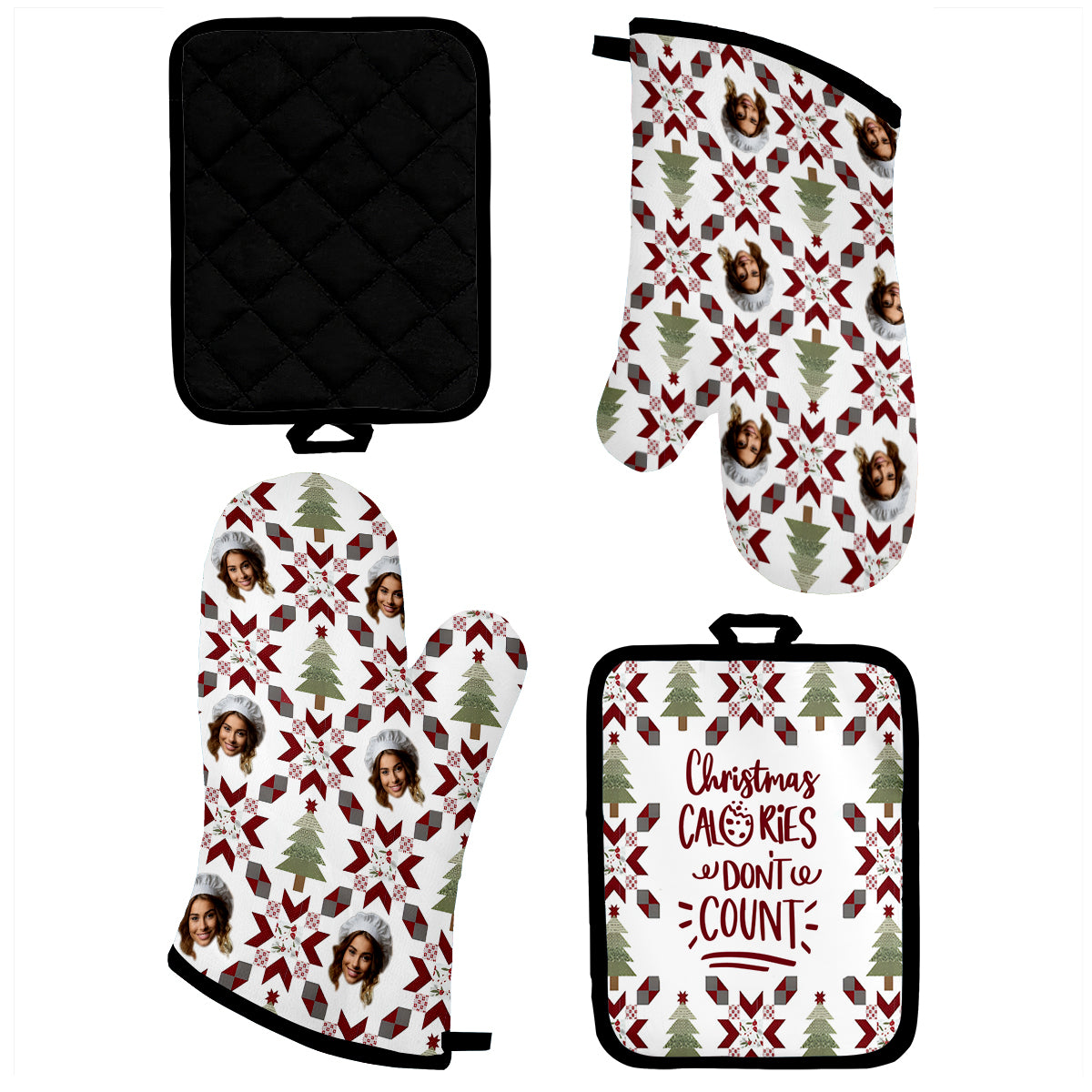 Christmas Calories Don't Count - Personalized Baking Oven Mitts & Pot Holder Set