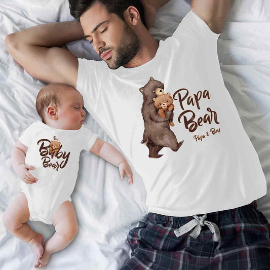 Papa Bear Baby Bear - Personalized Father T-shirt And Baby Onesie