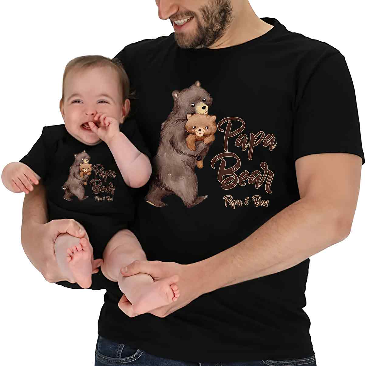 Papa Bear Baby Bear - Personalized Father T-shirt And Baby Onesie