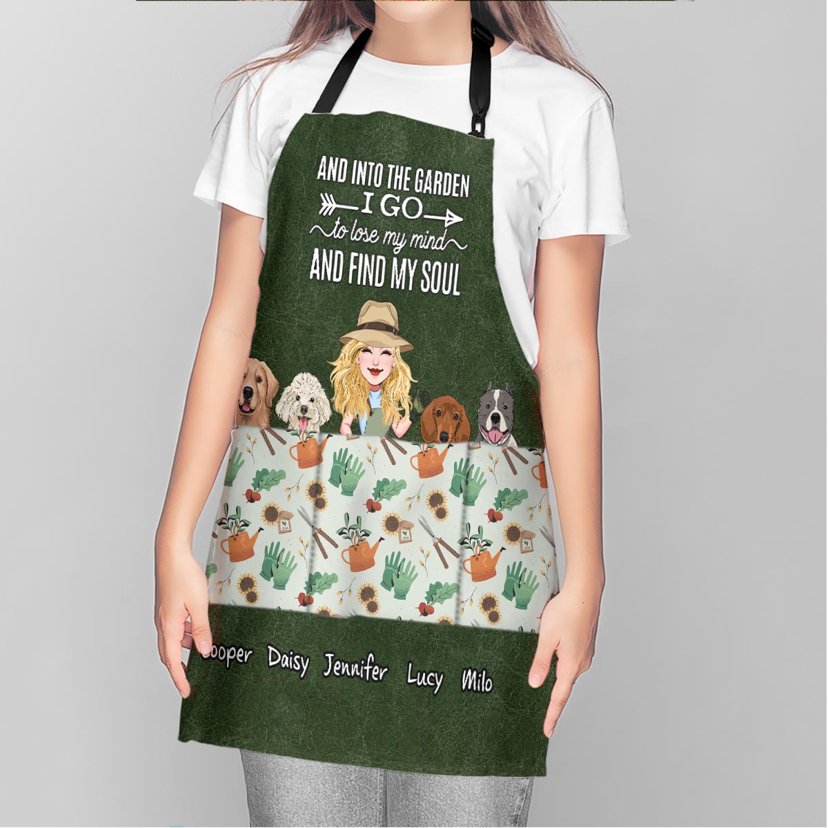 And Into The Garden I Go - Gardening gift for mom, wife, her, girlfriend, grandma, dog lover, cat lover - Personalized Apron