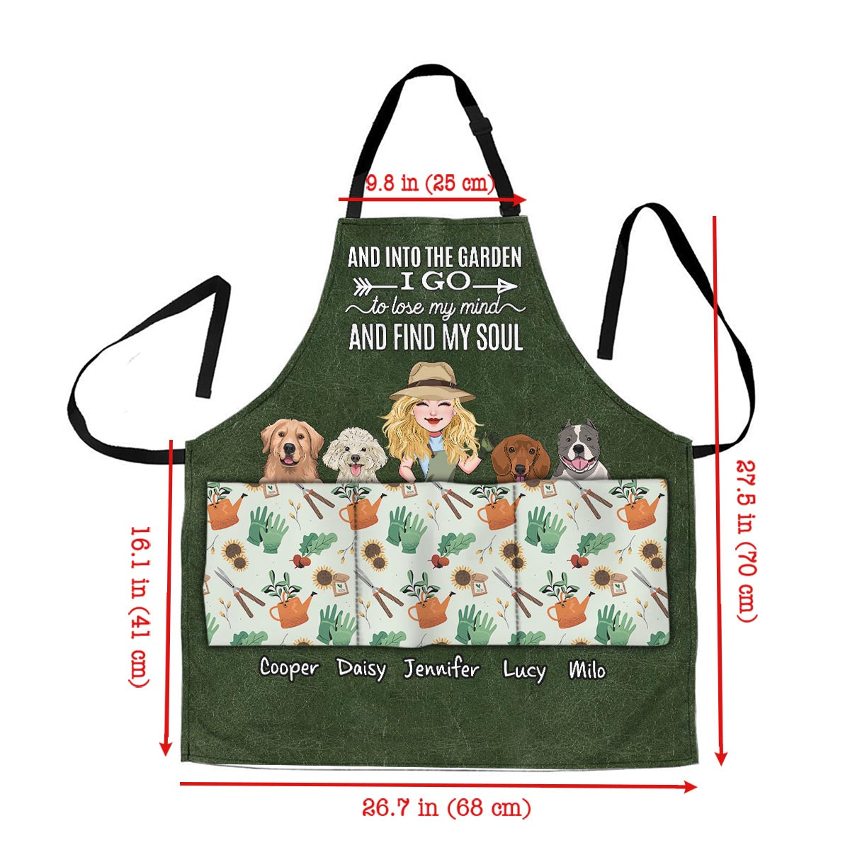 And Into The Garden I Go - Gardening gift for mom, wife, her, girlfriend, grandma, dog lover, cat lover - Personalized Apron