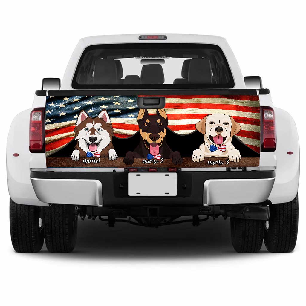 Red, White And Blue Dogs - Personalized Independence Day Truck Tailgate Decal