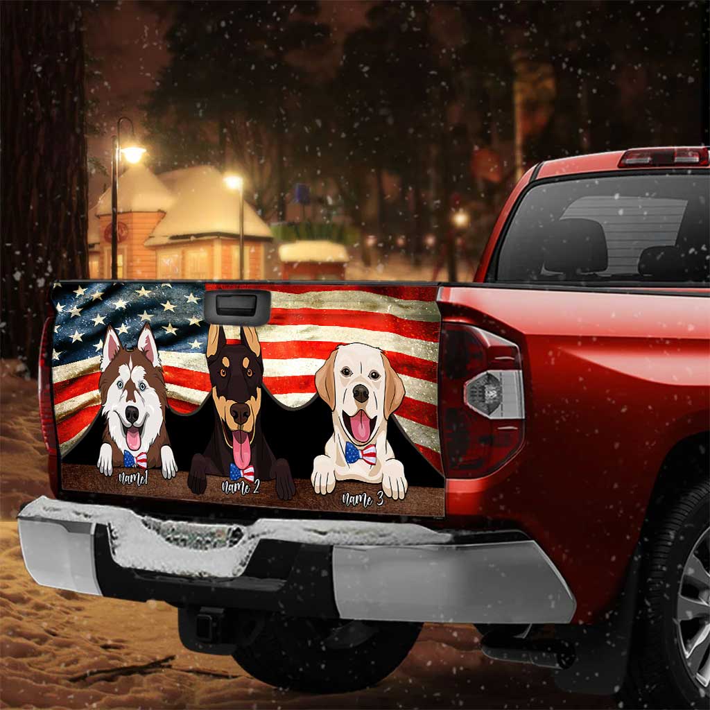 Red, White And Blue Dogs - Personalized Independence Day Truck Tailgate Decal