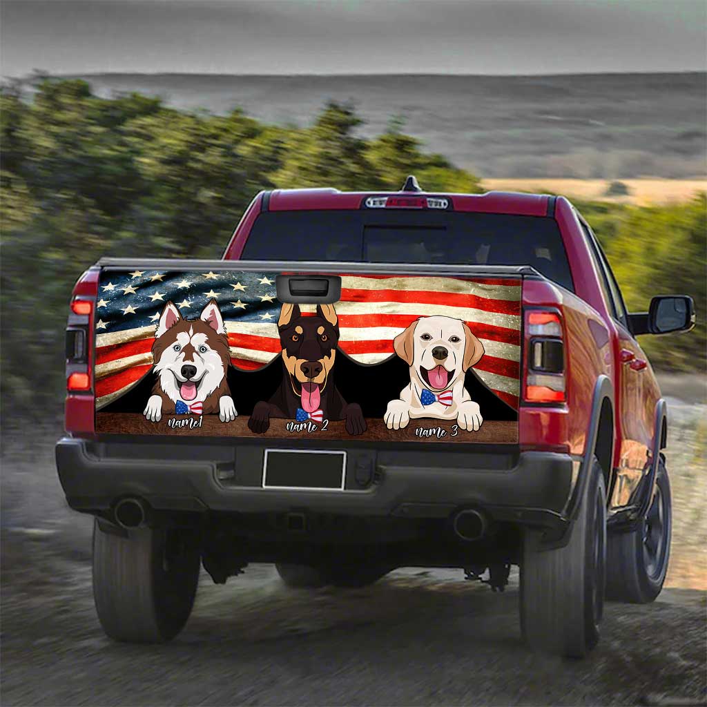 Red, White And Blue Dogs - Personalized Independence Day Truck Tailgate Decal