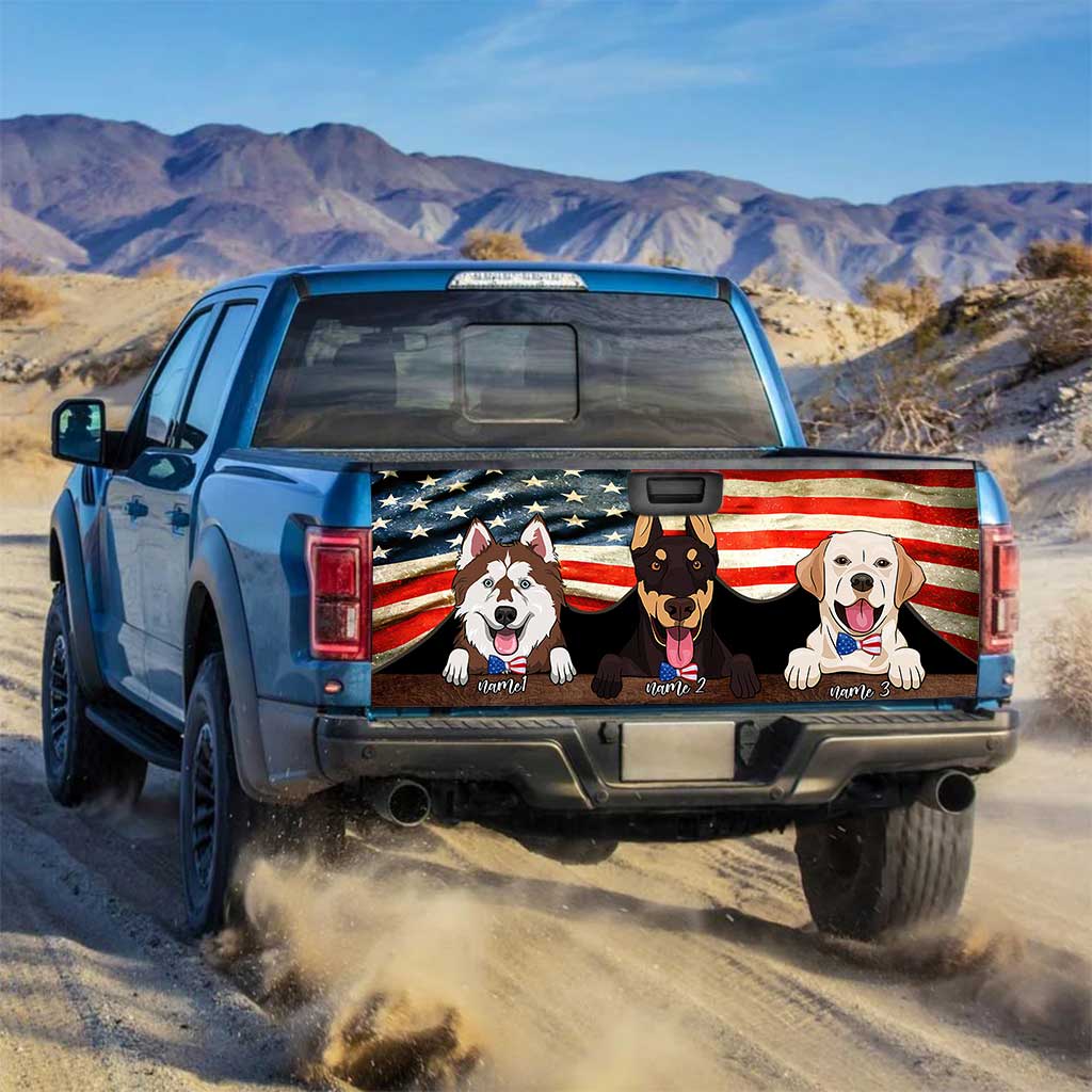 Red, White And Blue Dogs - Personalized Independence Day Truck Tailgate Decal