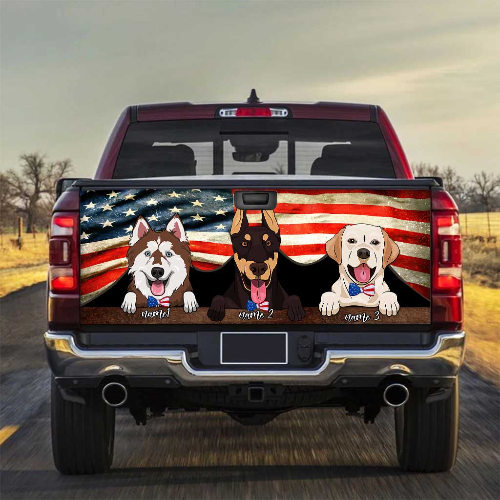 Red, White And Blue Dogs - Personalized Independence Day Truck Tailgate Decal