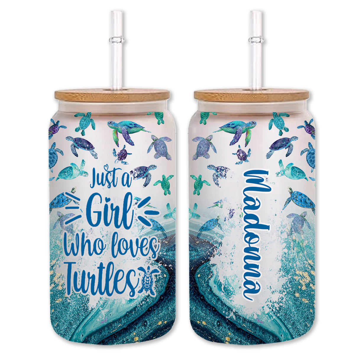 Belong To The Sea - Personalized Turtle Can Glass