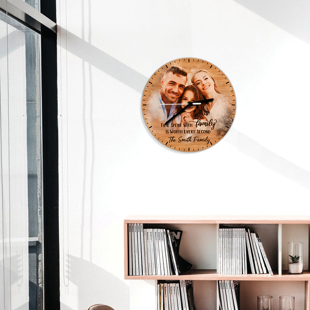 Time Spent With Family Is Never Wasted - Personalized Family Wall Clock