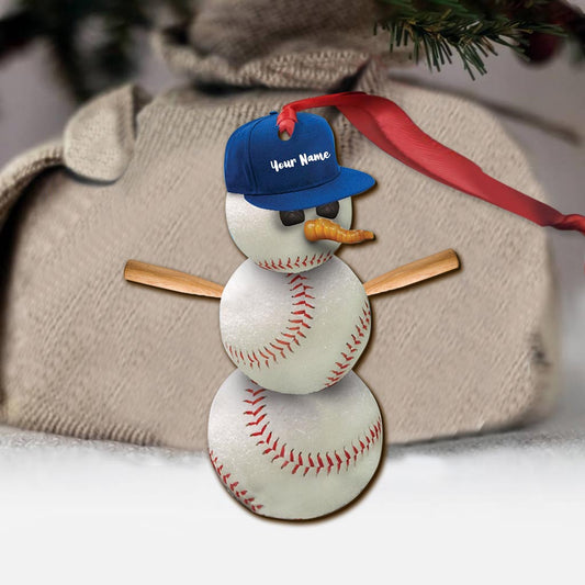 Snowman Baseball - Personalized Christmas Baseball Ornament (Printed On Both Sides)