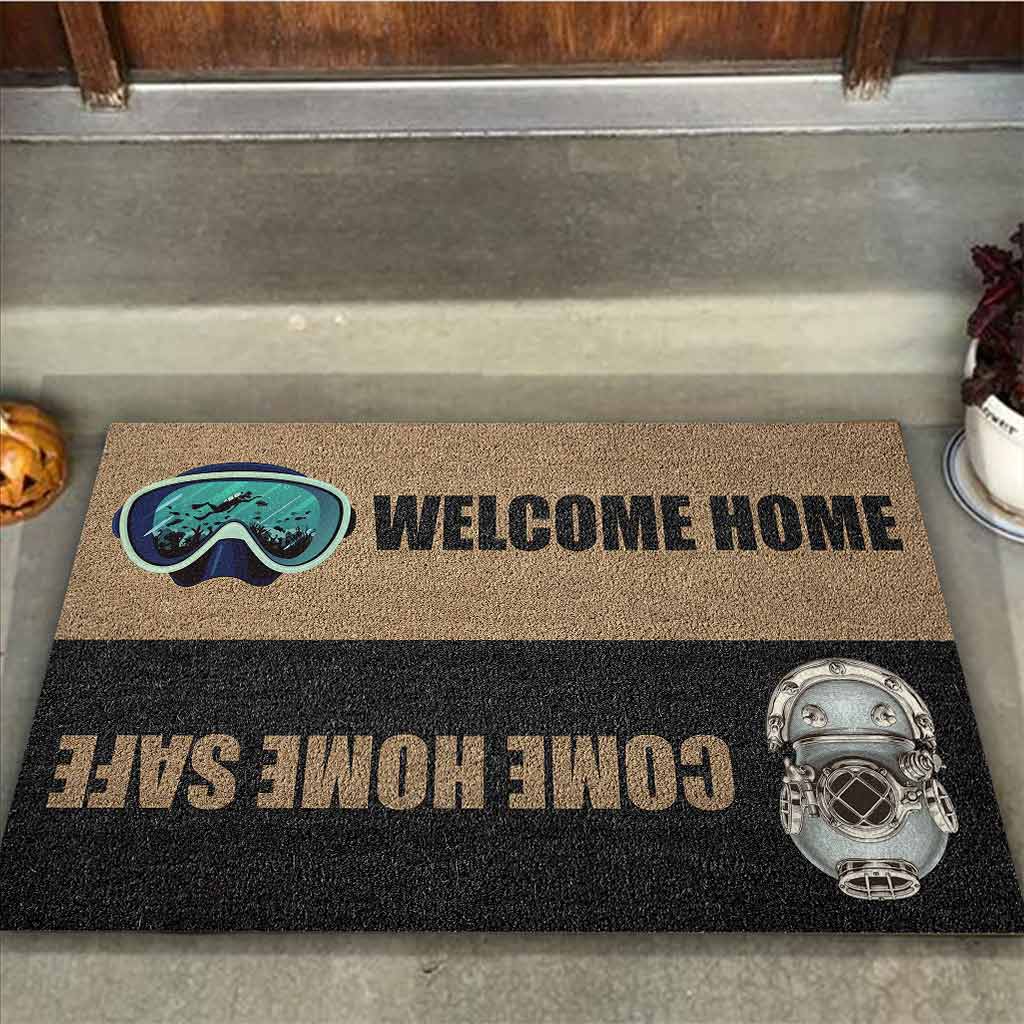 Welcome Home Come Home Safe - Scuba Diving Coir Pattern Print Doormat