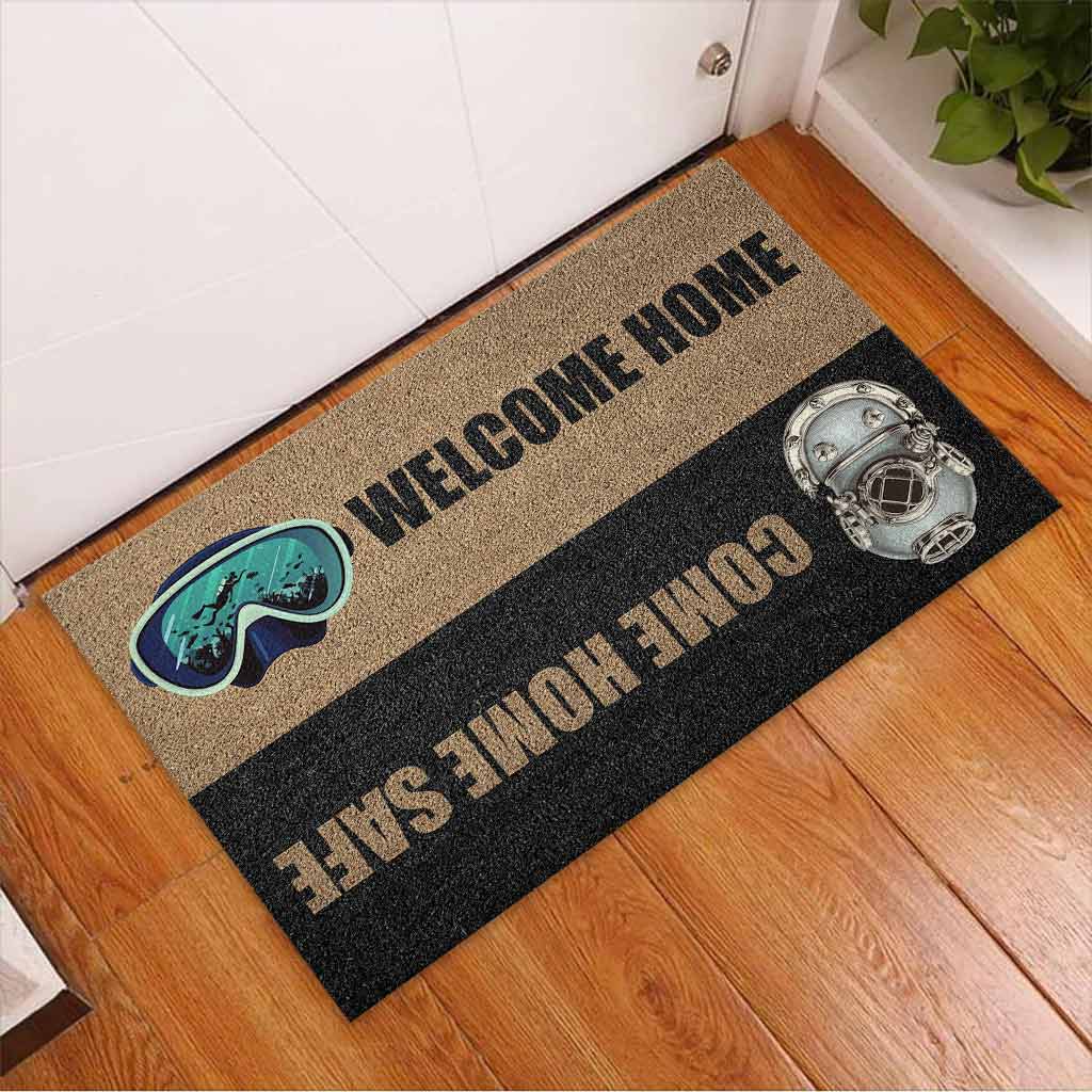 Welcome Home Come Home Safe - Scuba Diving Coir Pattern Print Doormat