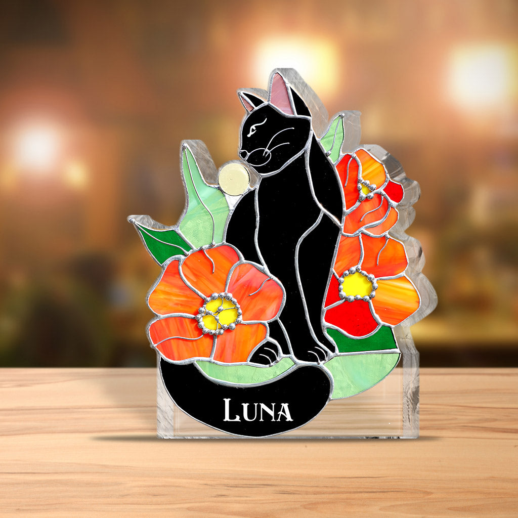 Black Cat - Personalized Black Cat Custom Shaped Acrylic Plaque